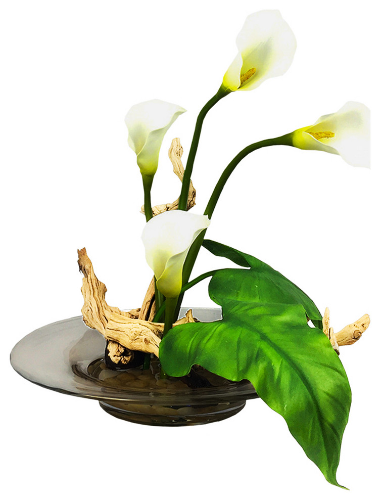 Calla Lily in 16" Plate vase - Contemporary - Artificial Flower
