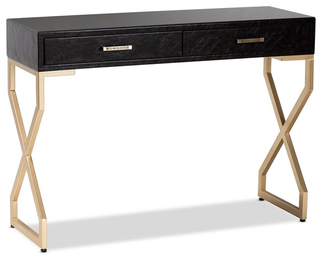 Baxton Studio Carville Dark Brown Faux Leather Gold 2 Drawer