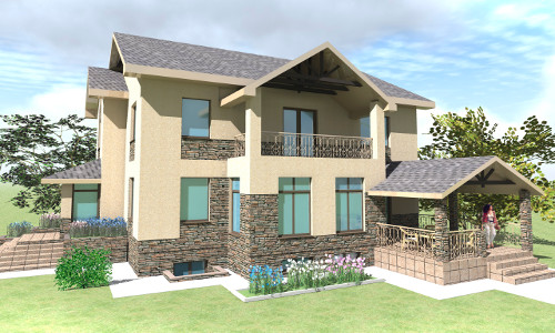 Двухэтажный жилой дом с гаражом и балконом