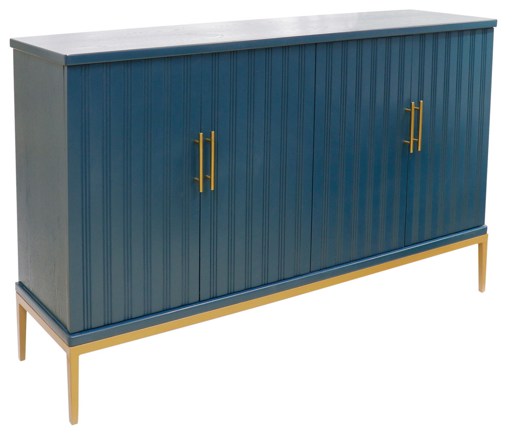 Edgar Teal Sideboard, 4 Doors, Adjustable Shelf With Gold Polished
