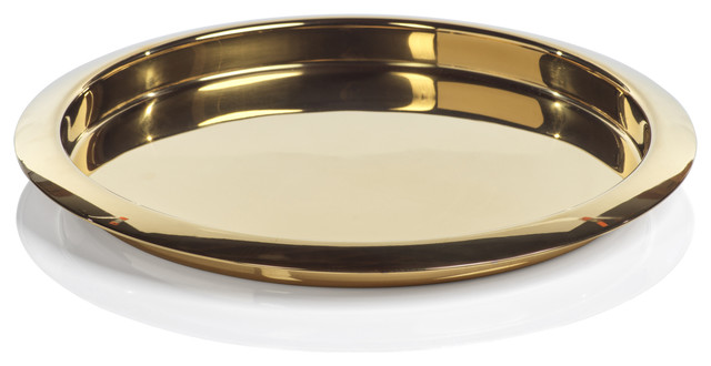 Round Gold Stainless Steel Serving Tray, Gold Round Coffee Table Tray