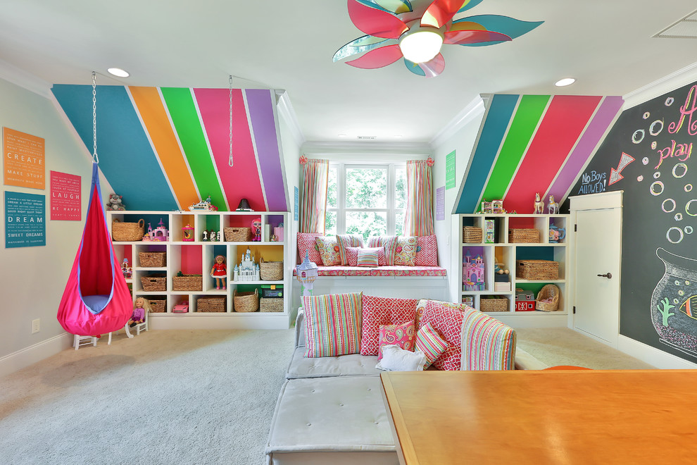 Example of a large classic girl carpeted playroom design in Atlanta