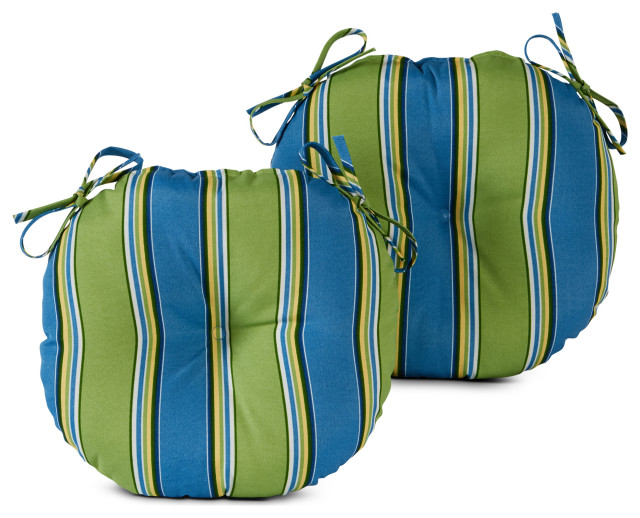15 Inch Round Outdoor Bistro Chair Cushion Set Of 2 Cayman Stripe Contemporary Cushions And Pillows By Greendale Home Fashions Houzz - Bistro Patio Chair Cushions