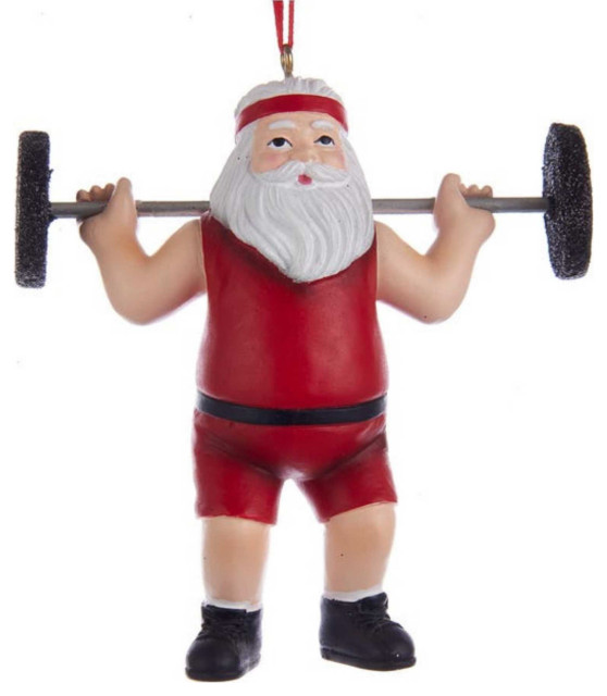 Holiday Ornament Weightlifter Santa Polyresin Christmas Exercise Gym