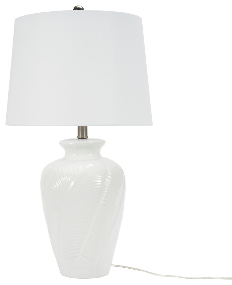 White Textured Ceramic Urn Table Lamp Tropical Table Lamps by