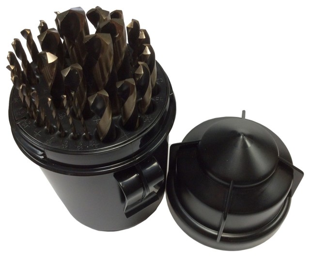 Mechanic Length Drill Bit Steel Set, Shatter Proof Case, Black/Gold, 29