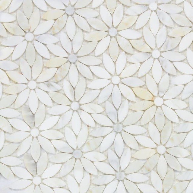 Flower Pattern Natural Stone Mosaic Tiles Polished Contemporary Natural Stone Mosaic Tiles Polished
