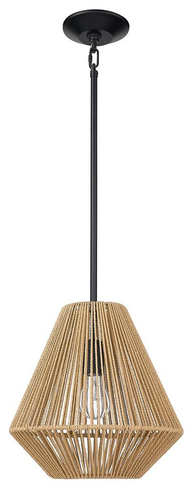 Valentina 1 Lt Pendant, Matte Black, Natural Raphia Rope Shade (6937-M ...