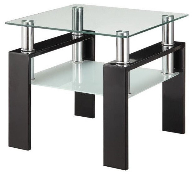 Coaster Modern Square Glass Top End Table with Metal Legs in Black Contemporary Side Tables