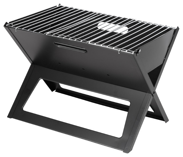 Black Folding Portable Charcoal Grill - Traditional - Outdoor Grills ...