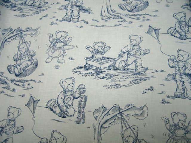 Fitted Square Playard Sheet 37.5 x 37.5 (Fits Joovy) - Blue Teddy Toile Print