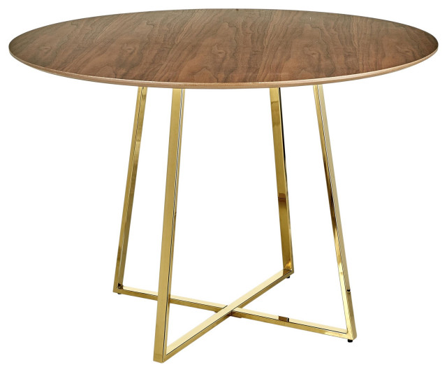 Cosmo Contemporary/Glam Dining Table, Gold Metal/Walnut Wood Contemporary Dining Tables by