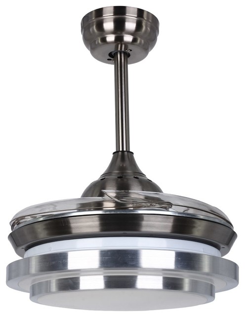 Modern Round Led Ceiling Fan With Foldable Blades Chrome Modern Round Led Ceiling Fan With Foldable Blades Chrome 36