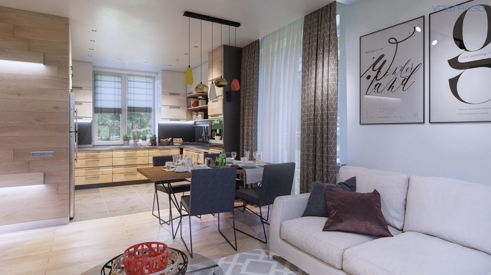 кухня-столовая с яркими акцентами