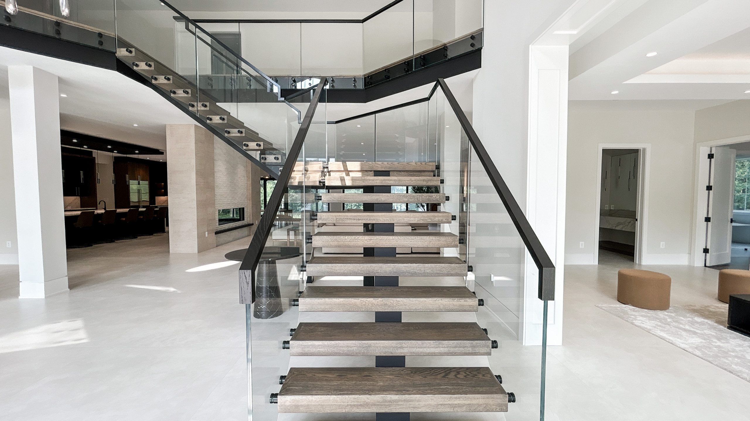 Project #159 | Modern Foyer Stair with Stand-off Glass Railing