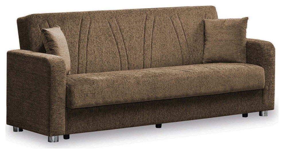 Modern Sleeper Sofa, Chenille Fabric Seat & Unique Stitched Accent, Beige