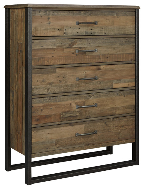 Rustic Tall Dresser, Reclaimed Pine Wood, 5 Storage Drawers With Arched ...