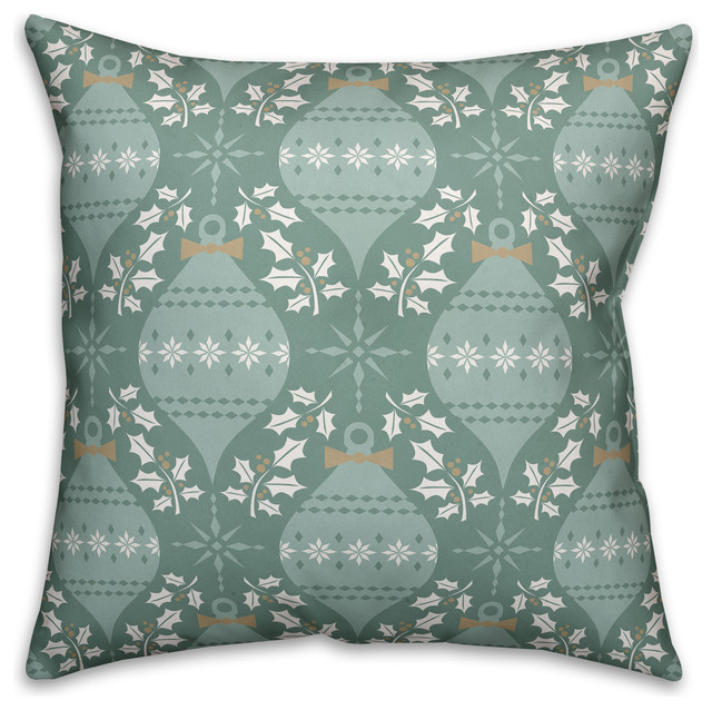 Green Christmas Ornaments Pattern Throw Pillow, 18"x18", 18"x18