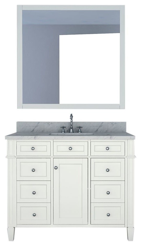 Allentown 42" Single Bathroom Vanity, White With Mirror Transitional