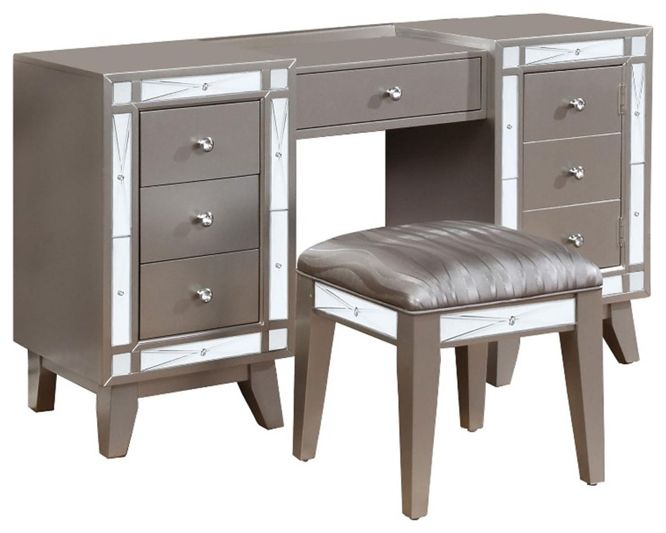 Coaster Leighton Wood Vanity Desk and Stool Set Metallic Silver 