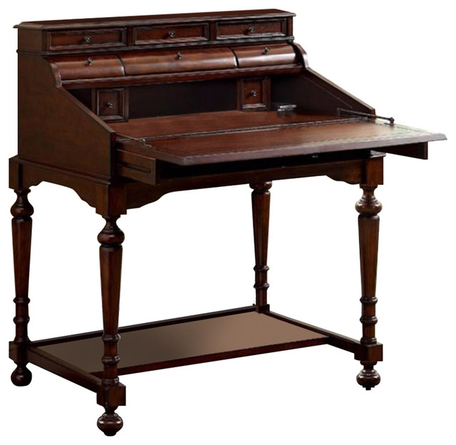 Desmont Transitional Style Secretary Desk With Multiple Drawers