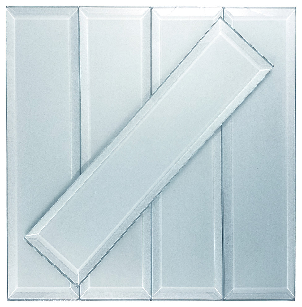 Frosted Elegance 3 in x 12 in Beveled Glass Subway Tile in Matte Light ...