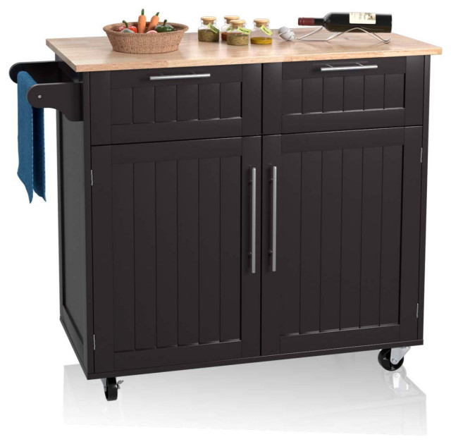 Kitchen Island Cart With Towel Rack And Drawers Large Rubberwood Kitchen Island Cart With Towel Rack And