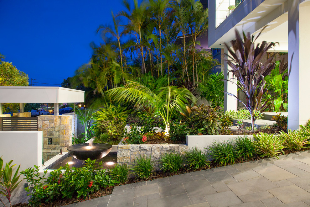 This is an example of a mid-sized tropical front yard garden in Brisbane.