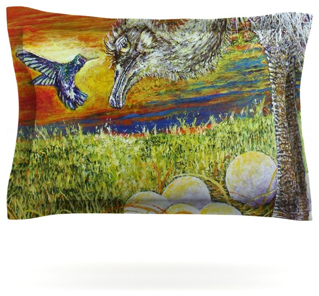 David Joyner "Ostrich" Orange Green Pillow Sham, Woven, 30"x20"