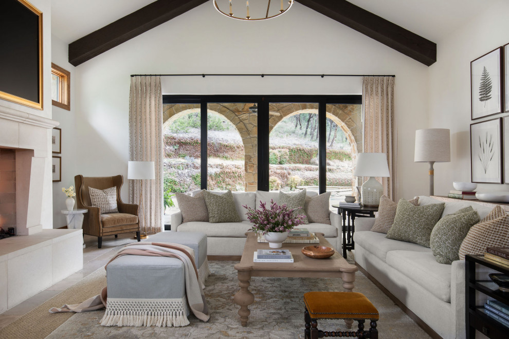 Example of a transitional living room design in Austin