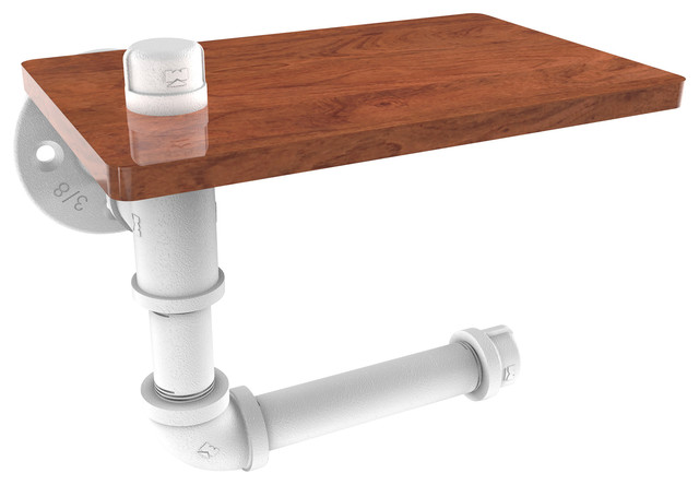 Pipeline Collection Toilet Paper Holder With Wood Shelf Matte White Pipeline Collection Toilet Paper Holder With Wood Shelf Matte White