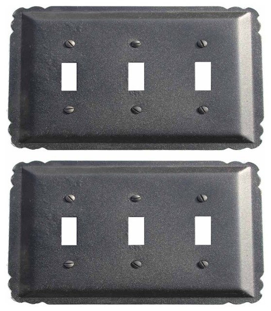 2 Switchplate Black Steel Triple Toggle Traditional Switch Plates