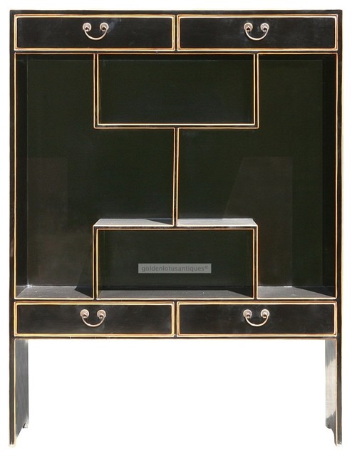 Multi Levels Black Lacquer Display Cabinet Curio Bookcase Multi Levels Black Lacquer Display Cabinet Curio Bookcase