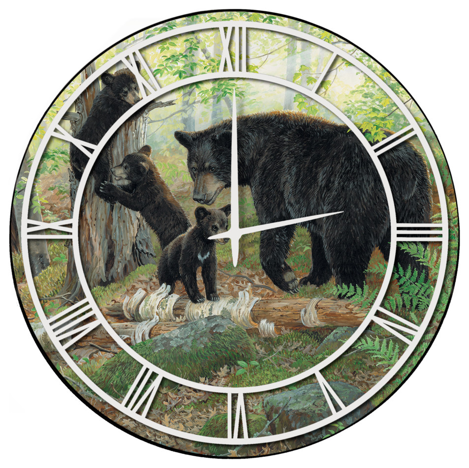 Wall Clock With Full Coverage Art, Playtime Bears, White Numbers, 24"x24"