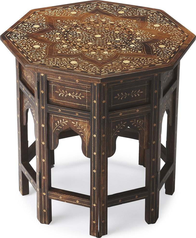 Butler Stylish Octagonal Accent Table Wood and Bone Inlay Finish