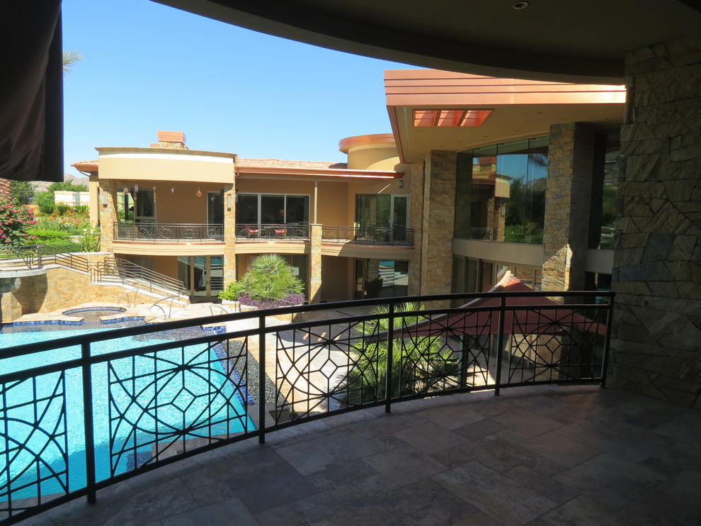 Deck - mid-sized modern backyard deck idea in Phoenix with no cover