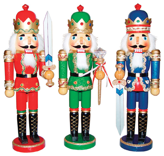 15" Bejeweled King Nutcrackers, Set of 3 Traditional Holiday