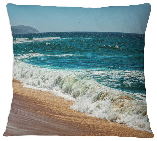Ideal Blue Atlantic Beach in Summertime Seashore Throw Pillow, 16"x16