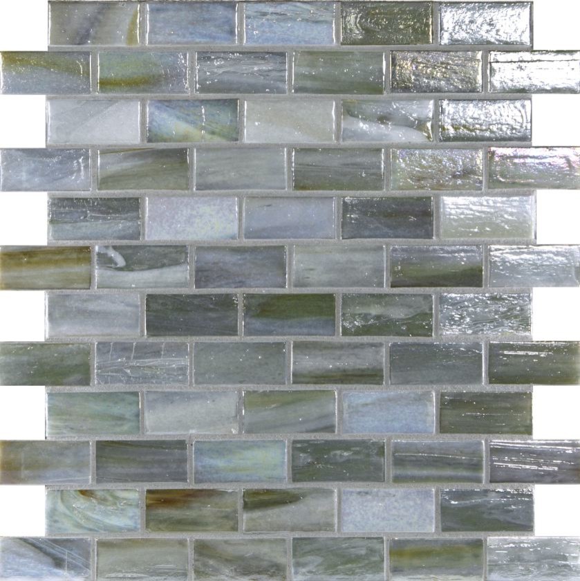 Rocky 1" x 2" Grey Pool Glossy and Iridescent Glass