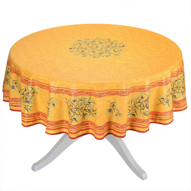 Tissus Toselli Round Clos des Oliviers Yellow Coated Cotton