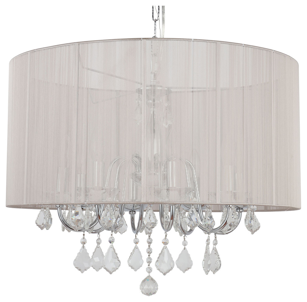 Sydney 8-Light Contemporary Chandelier With Silver Line Shade, Chrome Finish