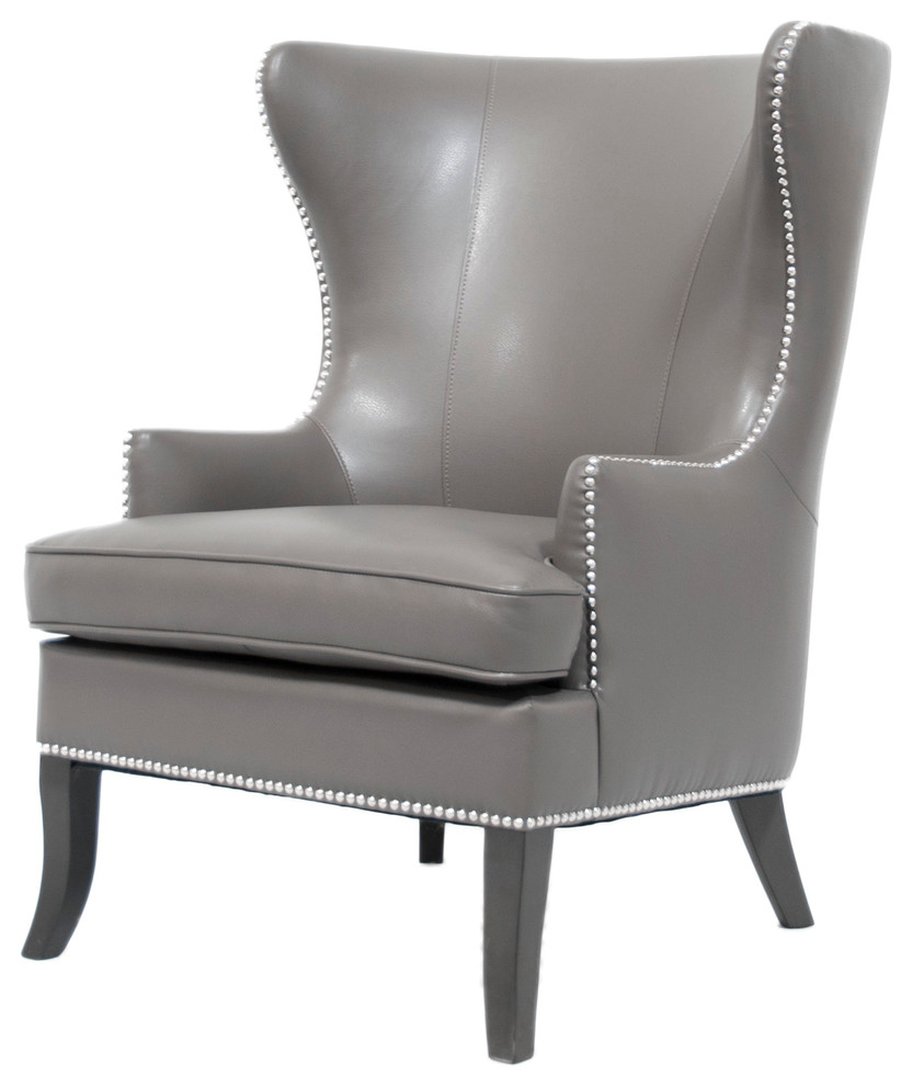 TMD-Grey Leather Wing Back Chair