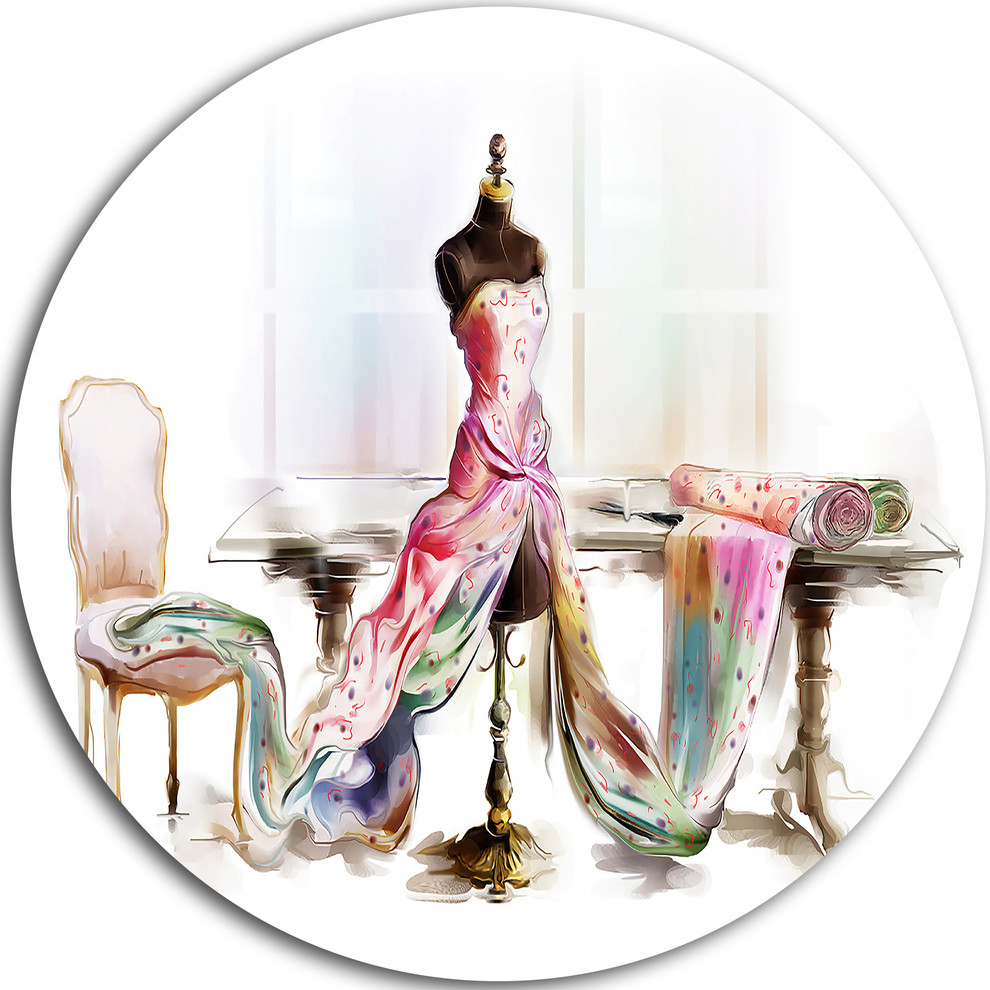 Dressed Tabletop Mannequin, Digital Art Round Wall Art, Disc of 11 inch