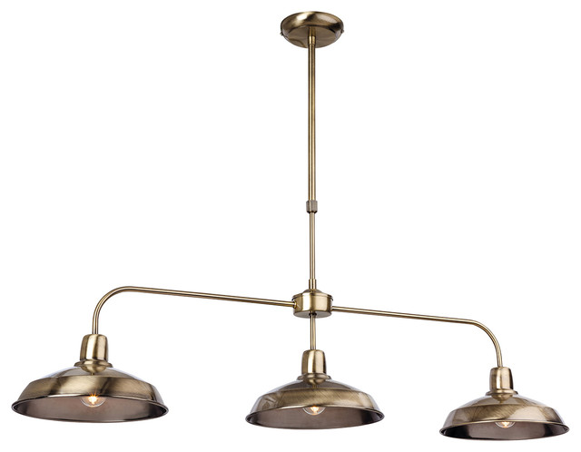 Lounge Industrial 3-Light Pendant, Antique Brass