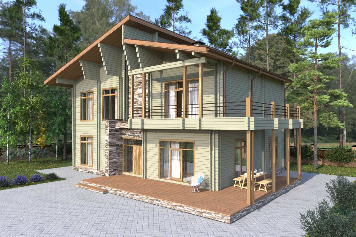 Двухэтажный дом из двойного бруса