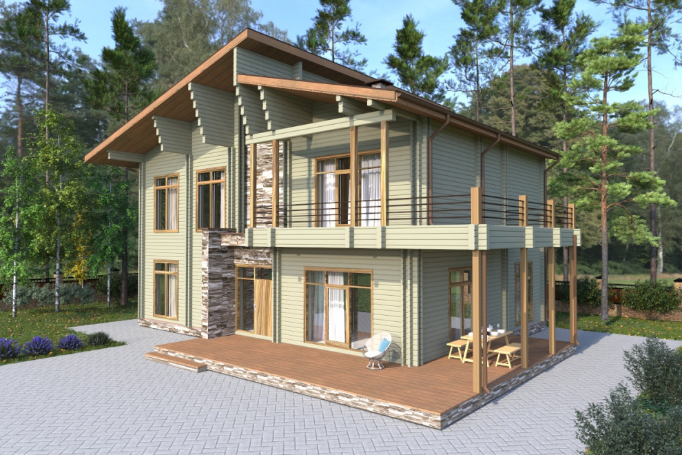 Двухэтажный дом из двойного бруса