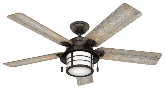 Hunter Fan Company 54 Key Biscayne Onyx Bengal Ceiling With Light Beach Style Fans By Buildcom Houzz - 54 Rainman 5 Blade Outdoor Ceiling Fan Light Kit Included