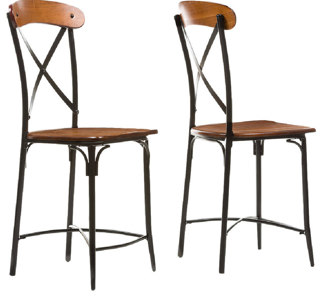 Broxburn Light Brown Wood and Metal Bar Stools, Set of 2 Industrial
