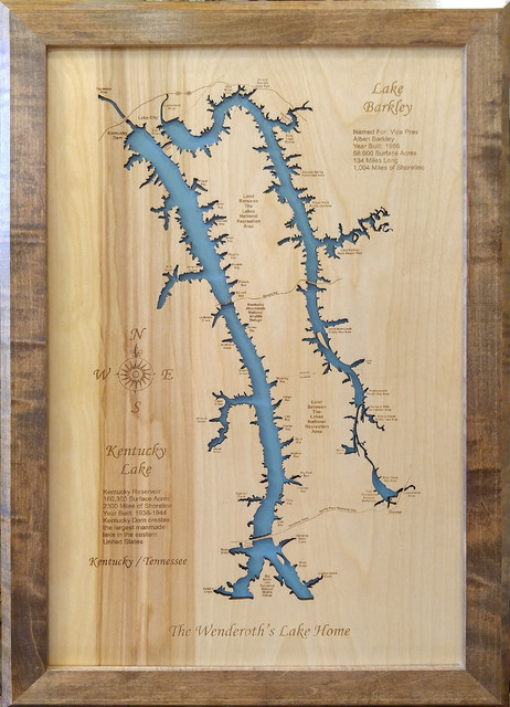 Kentucky Lake Tennessee Map Lake Barkley, Kentucky, Kentucky Lake, Tennessee-Wood Lake Map - Rustic -  Wall Accents - By Phd's | Houzz
