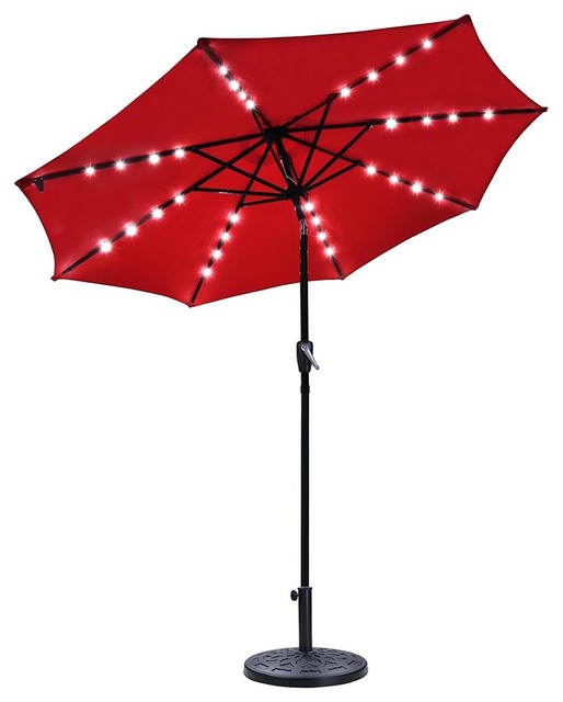 9 Outdoor Patio Umbrella 8 Rib Led Solar Powered Crank Tilt Red 9 Outdoor Patio Umbrella 8 Rib Led Solar Powered Crank Tilt Red With Base